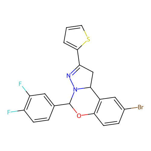 9-bromo-5-(3,4-difluorophenyl)-2-(thiophen-2-yl)-1,10b-dihydropyrazolo[1,5-c][1,3]benzoxazine structure