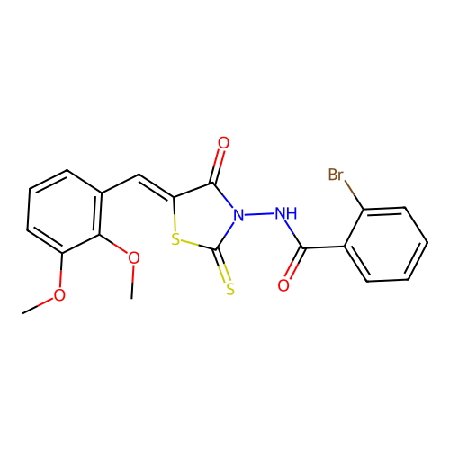 (Z)-2-bromo-N-(5-(2,3-dimethoxybenzylidene)-4-oxo-2-thioxothiazolidin-3-yl)benzamide structure