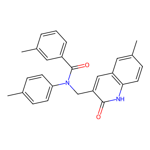 3-methyl-N-[(6-methyl-2-oxo-1H-quinolin-3-yl)methyl]-N-(4-methylphenyl)benzamide structure