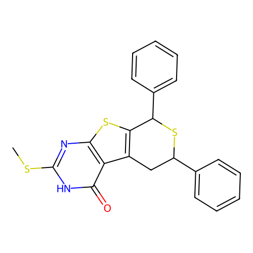 2-(methylthio)-6,8-diphenyl-5,6-dihydro-3H-thiopyrano[4',3':4,5]thieno[2,3-d]pyrimidin-4(8H)-one structure