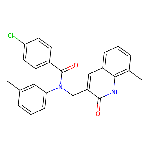 4-chloro-N-[(8-methyl-2-oxo-1H-quinolin-3-yl)methyl]-N-(3-methylphenyl)benzamide structure
