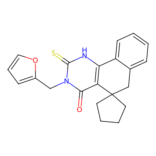 3-(furan-2-ylmethyl)-2-thioxo-2,3-dihydro-1H-spiro[benzo[h]quinazoline-5,1'-cyclopentan]-4(6H)-one structure