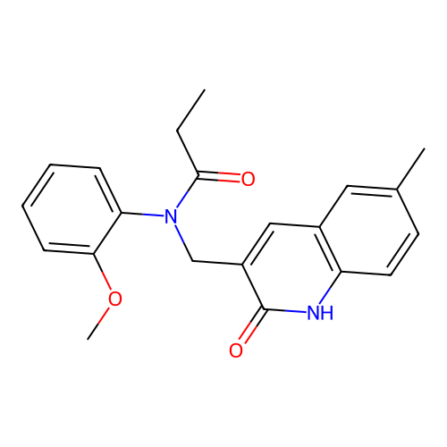 N-((2-hydroxy-6-methylquinolin-3-yl)methyl)-N-(2-methoxyphenyl)propionamide structure