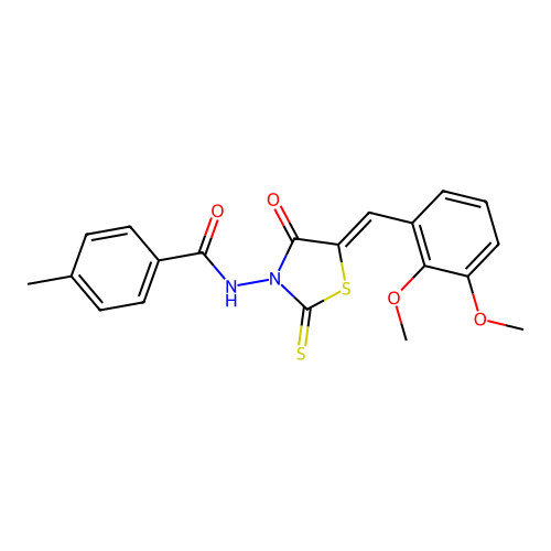 (Z)-N-(5-(2,3-dimethoxybenzylidene)-4-oxo-2-thioxothiazolidin-3-yl)-4-methylbenzamide structure