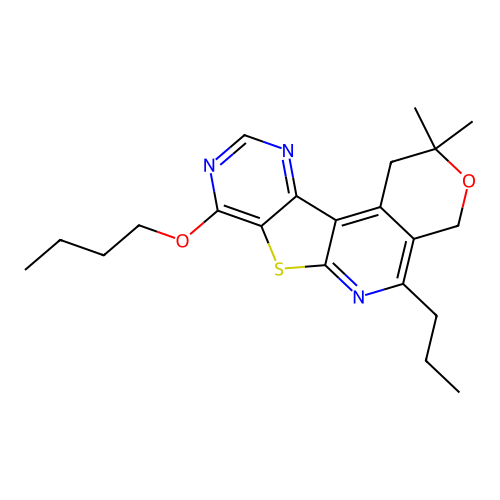 8-butoxy-2,2-dimethyl-5-propyl-1,4-dihydro-2H-pyrano[4'',3'':4',5']pyrido[3',2':4,5]thieno[3,2-d]pyrimidine structure