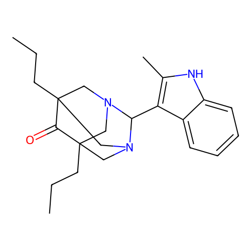 (1r,5R,7S)-2-(2-methyl-1H-indol-3-yl)-5,7-dipropyl-1,3-diazaadamantan-6-one structure