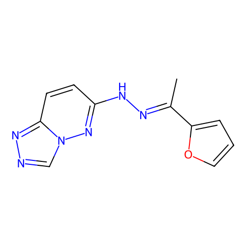 N-[(E)-1-(furan-2-yl)ethylideneamino]-[1,2,4]triazolo[4,3-b]pyridazin-6-amine structure