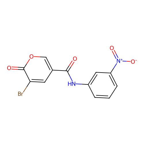 3-bromo-N-(3-nitrophenyl)-2-oxo-2H-pyran-5-carboxamide structure