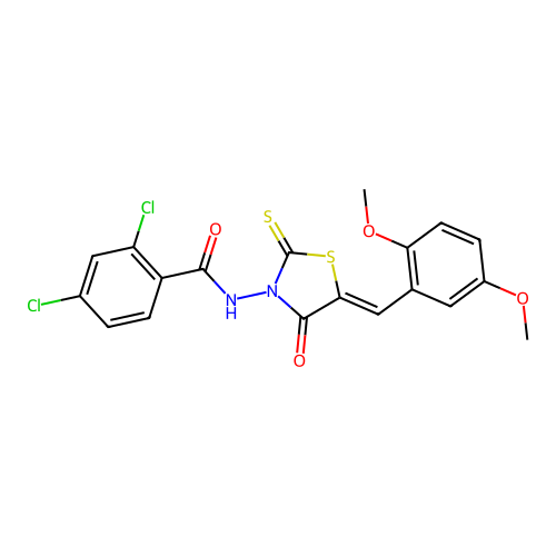 (Z)-2,4-dichloro-N-(5-(2,5-dimethoxybenzylidene)-4-oxo-2-thioxothiazolidin-3-yl)benzamide structure