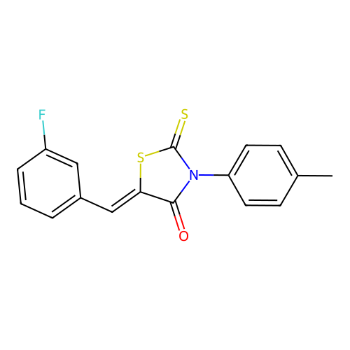 (5Z)-5-(3-fluorobenzylidene)-3-(4-methylphenyl)-2-thioxo-1,3-thiazolidin-4-one structure