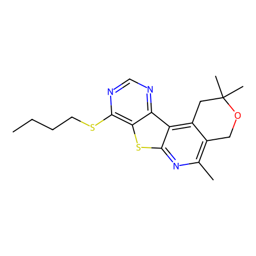 8-(butylsulfanyl)-2,2,5-trimethyl-1,4-dihydro-2H-pyrano[4'',3'':4',5']pyrido[3',2':4,5]thieno[3,2-d]pyrimidine structure