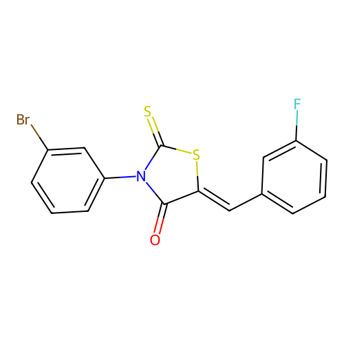 (Z)-3-(3-bromophenyl)-5-(3-fluorobenzylidene)-2-thioxothiazolidin-4-one structure