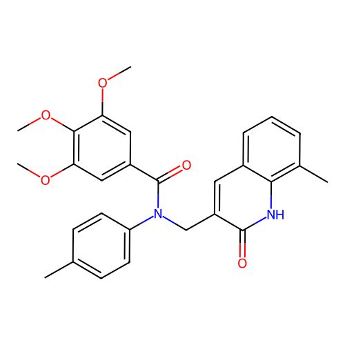 3,4,5-trimethoxy-N-[(8-methyl-2-oxo-1H-quinolin-3-yl)methyl]-N-(4-methylphenyl)benzamide structure
