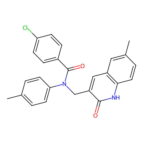 4-chloro-N-[(6-methyl-2-oxo-1H-quinolin-3-yl)methyl]-N-(4-methylphenyl)benzamide structure