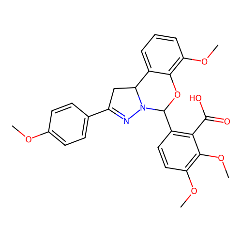 2,3-dimethoxy-6-[7-methoxy-2-(4-methoxyphenyl)-1,10b-dihydropyrazolo[1,5-c][1,3]benzoxazin-5-yl]benzoic acid structure