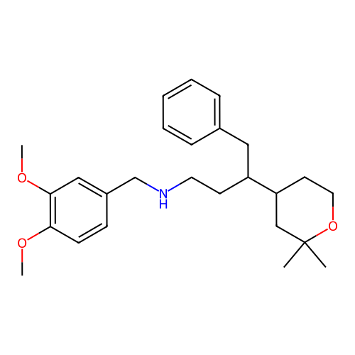 N-(3,4-dimethoxybenzyl)-3-(2,2-dimethyltetrahydro-2H-pyran-4-yl)-4-phenylbutan-1-amine structure