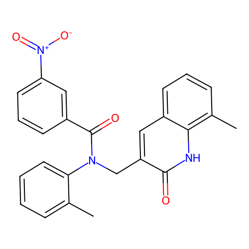 N-[(8-methyl-2-oxo-1H-quinolin-3-yl)methyl]-N-(2-methylphenyl)-3-nitrobenzamide structure