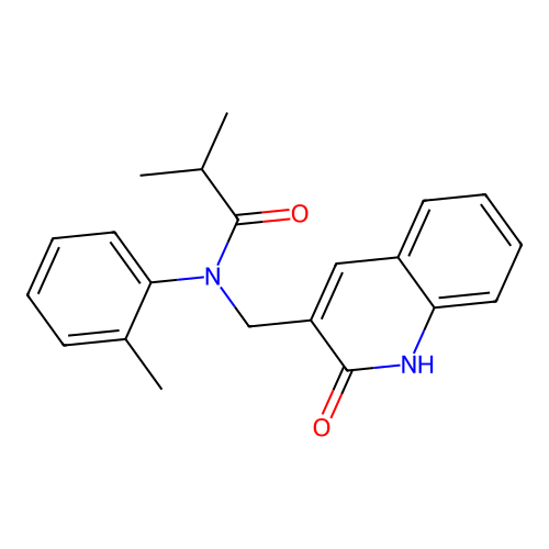 2-methyl-N-(2-methylphenyl)-N-[(2-oxo-1H-quinolin-3-yl)methyl]propanamide structure