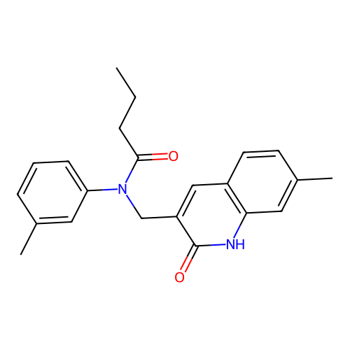 N-[(7-methyl-2-oxo-1H-quinolin-3-yl)methyl]-N-(3-methylphenyl)butanamide structure