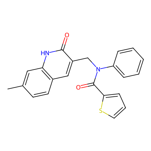 N-[(7-methyl-2-oxo-1H-quinolin-3-yl)methyl]-N-phenylthiophene-2-carboxamide structure