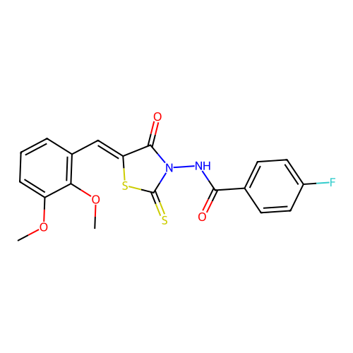 (Z)-N-(5-(2,3-dimethoxybenzylidene)-4-oxo-2-thioxothiazolidin-3-yl)-4-fluorobenzamide structure