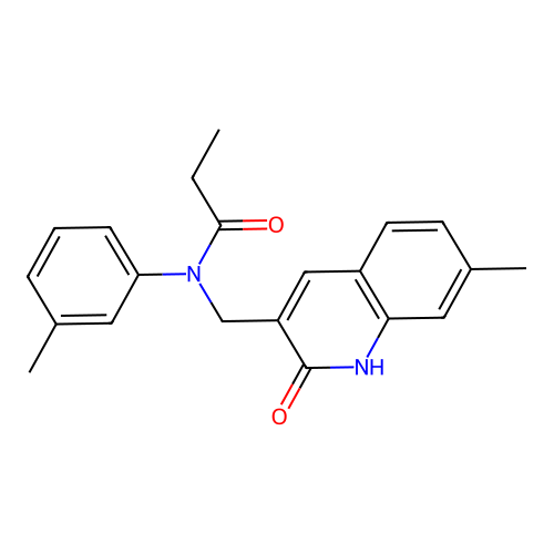 N-[(7-methyl-2-oxo-1H-quinolin-3-yl)methyl]-N-(3-methylphenyl)propanamide structure