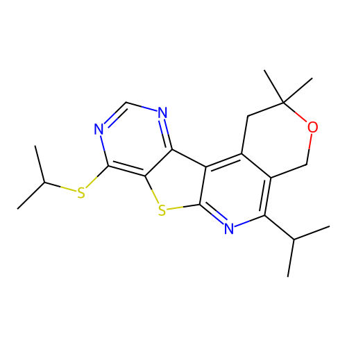 2,2-dimethyl-5-(propan-2-yl)-8-(propan-2-ylsulfanyl)-1,4-dihydro-2H-pyrano[4'',3'':4',5']pyrido[3',2':4,5]thieno[3,2-d]pyrimidine structure