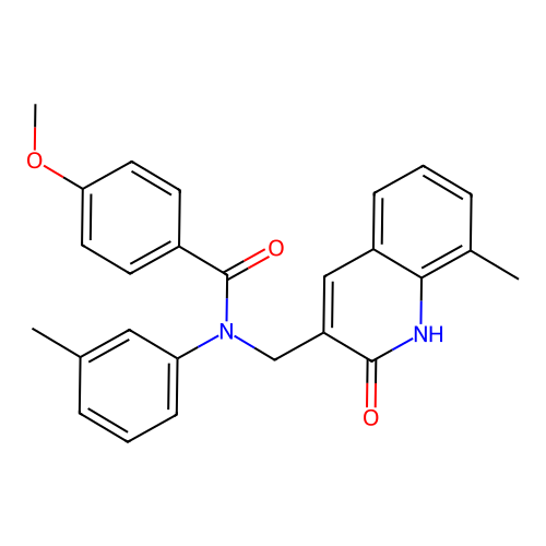 N-((2-hydroxy-8-methylquinolin-3-yl)methyl)-4-methoxy-N-(m-tolyl)benzamide structure
