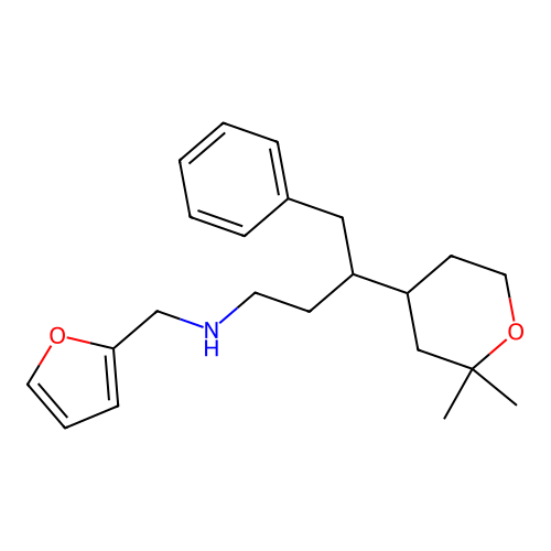 3-(2,2-dimethyltetrahydro-2H-pyran-4-yl)-N-(furan-2-ylmethyl)-4-phenylbutan-1-amine structure
