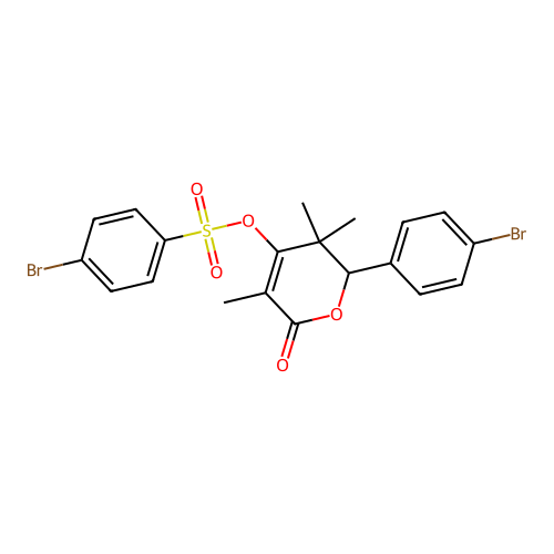 2-(4-bromophenyl)-3,3,5-trimethyl-6-oxo-3,6-dihydro-2H-pyran-4-yl 4-bromobenzenesulfonate structure