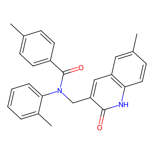 4-methyl-N-[(6-methyl-2-oxo-1H-quinolin-3-yl)methyl]-N-(2-methylphenyl)benzamide structure