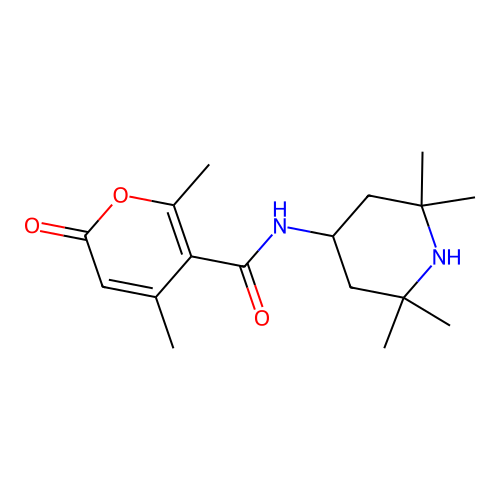 4,6-dimethyl-2-oxo-N-(2,2,6,6-tetramethylpiperidin-4-yl)-2H-pyran-5-carboxamide structure