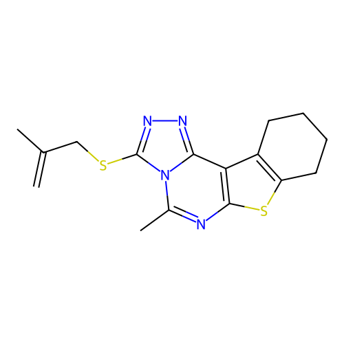 5-methyl-3-((2-methylallyl)thio)-8,9,10,11-tetrahydrobenzo[4,5]thieno[3,2-e][1,2,4]triazolo[4,3-c]pyrimidine structure