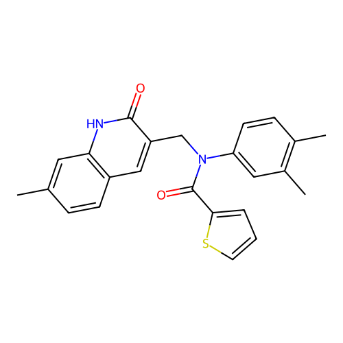 N-(3,4-dimethylphenyl)-N-((2-hydroxy-7-methylquinolin-3-yl)methyl)thiophene-2-carboxamide structure