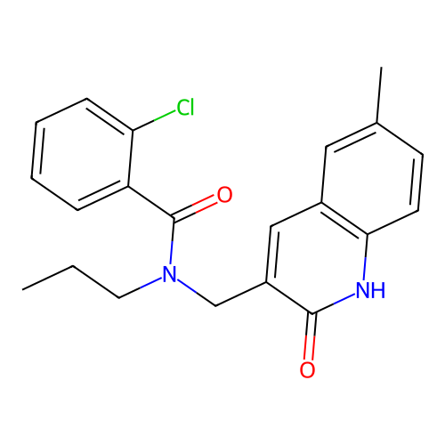2-chloro-N-[(6-methyl-2-oxo-1H-quinolin-3-yl)methyl]-N-propylbenzamide structure