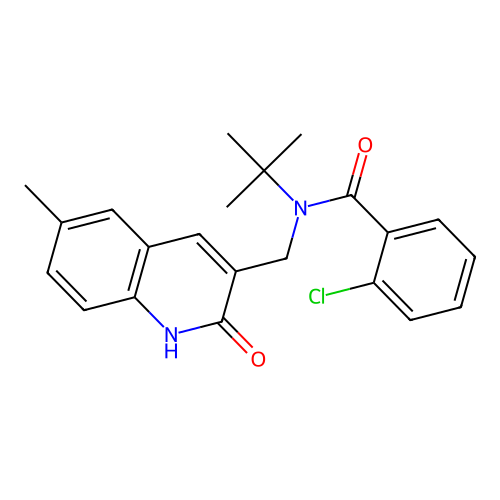 N-tert-butyl-2-chloro-N-[(6-methyl-2-oxo-1H-quinolin-3-yl)methyl]benzamide structure