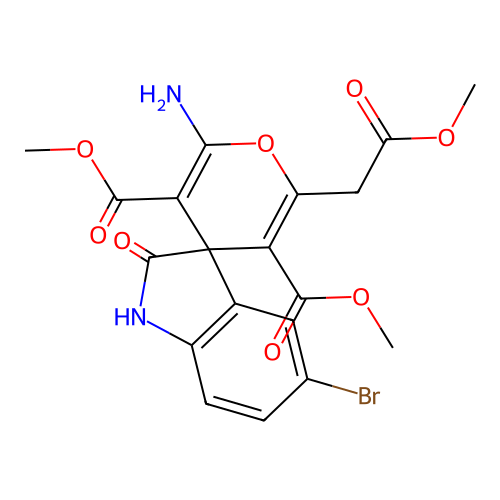 3',5'-DIMETHYL 2'-AMINO-5-BROMO-6'-(2-METHOXY-2-OXOETHYL)-2-OXO-1,2-DIHYDROSPIRO[INDOLE-3,4'-PYRAN]-3',5'-DICARBOXYLATE structure