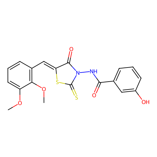 (Z)-N-(5-(2,3-dimethoxybenzylidene)-4-oxo-2-thioxothiazolidin-3-yl)-3-hydroxybenzamide structure