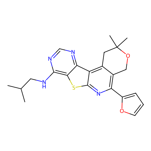 5-(2-furyl)-N-isobutyl-2,2-dimethyl-1,4-dihydro-2H-pyrano[4'',3'':4',5']pyrido[3',2':4,5]thieno[3,2-d]pyrimidin-8-amine structure