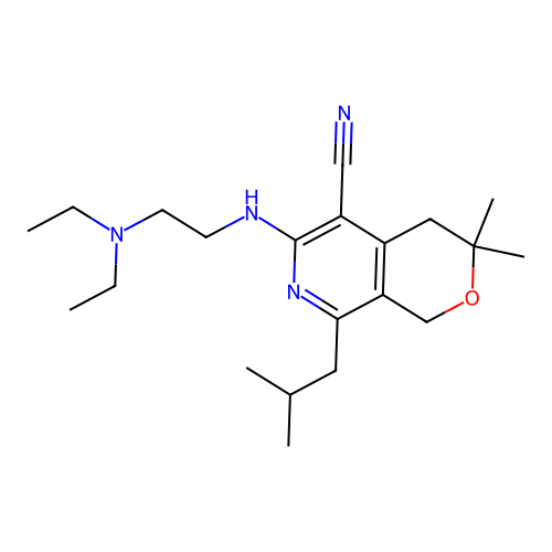 6-((2-(diethylamino)ethyl)amino)-8-isobutyl-3,3-dimethyl-3,4-dihydro-1H-pyrano[3,4-c]pyridine-5-carbonitrile structure