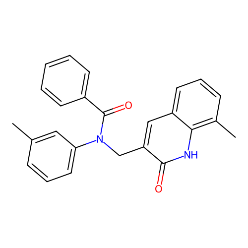 N-[(8-methyl-2-oxo-1H-quinolin-3-yl)methyl]-N-(3-methylphenyl)benzamide structure