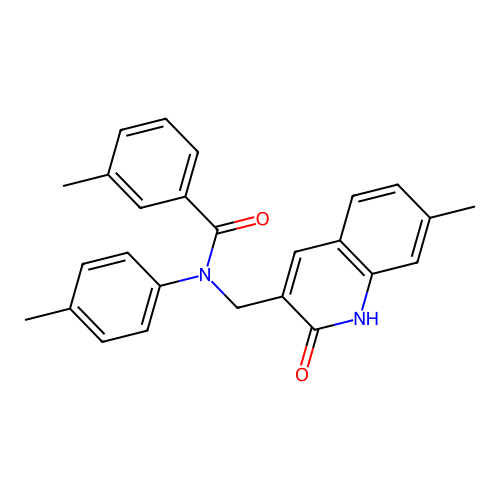 3-methyl-N-[(7-methyl-2-oxo-1H-quinolin-3-yl)methyl]-N-(4-methylphenyl)benzamide structure