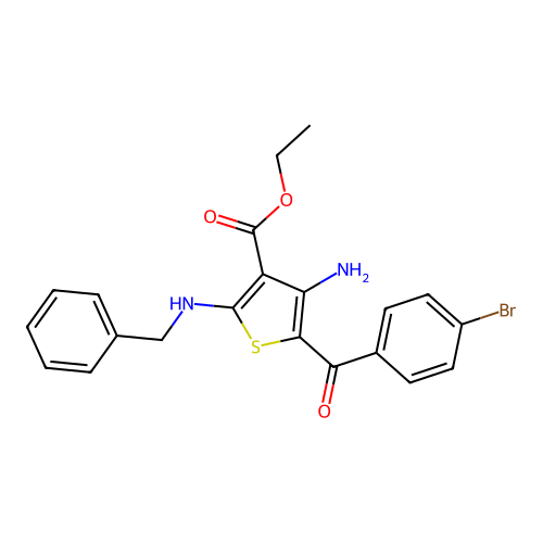 Ethyl 4-amino-2-(benzylamino)-5-(4-bromobenzoyl)thiophene-3-carboxylate structure