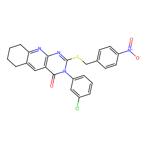 3-(3-chlorophenyl)-2-((4-nitrobenzyl)thio)-6,7,8,9-tetrahydropyrimido[4,5-b]quinolin-4(3H)-one structure