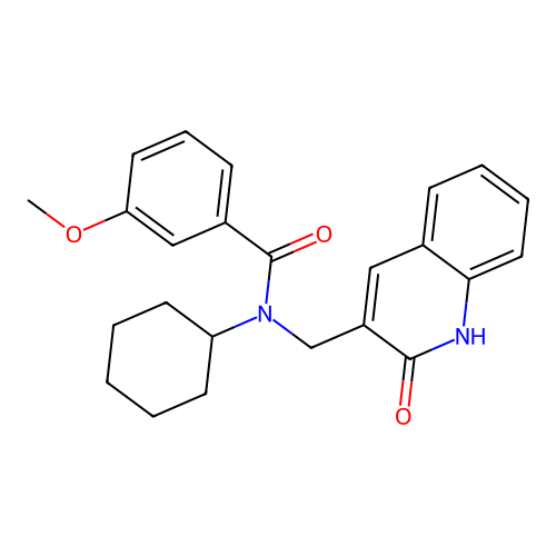 N-cyclohexyl-3-methoxy-N-[(2-oxo-1H-quinolin-3-yl)methyl]benzamide structure