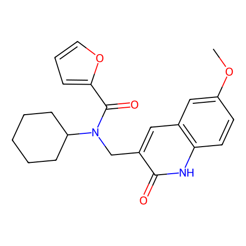 N-cyclohexyl-N-[(6-methoxy-2-oxo-1H-quinolin-3-yl)methyl]-2-furancarboxamide structure