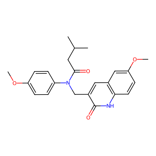 N-((2-hydroxy-6-methoxyquinolin-3-yl)methyl)-N-(4-methoxyphenyl)-3-methylbutanamide structure