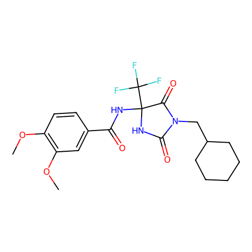 N-(1-(cyclohexylmethyl)-2,5-dioxo-4-(trifluoromethyl)imidazolidin-4-yl)-3,4-dimethoxybenzamide structure