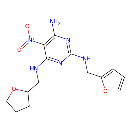 2-N-(furan-2-ylmethyl)-5-nitro-4-N-(oxolan-2-ylmethyl)pyrimidine-2,4,6-triamine structure