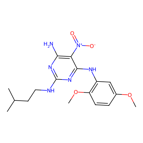 N4-(2,5-dimethoxyphenyl)-N2-(3-methylbutyl)-5-nitropyrimidine-2,4,6-triamine structure
